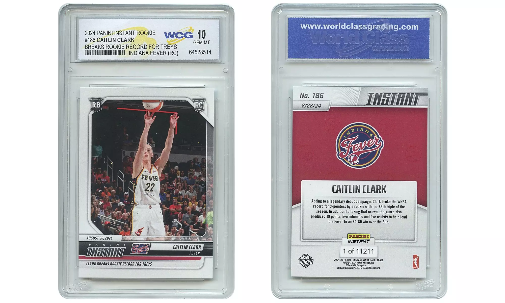 2024 Panini CAITLIN CLARK RC Record for 3-Pointers #186 Rookie Card -Gem 10  - Primary Image