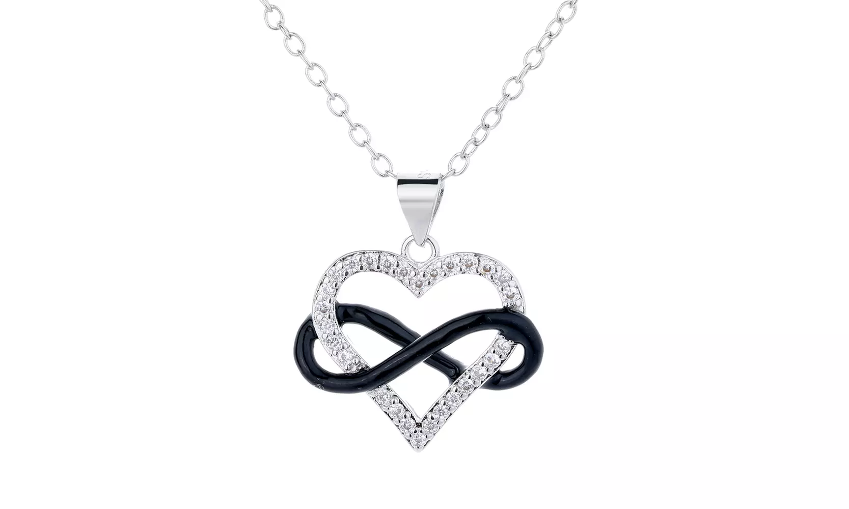 18K White Gold Plated Infinity Loop Heart Pendant Necklace with Genuine Crystals - Primary Image