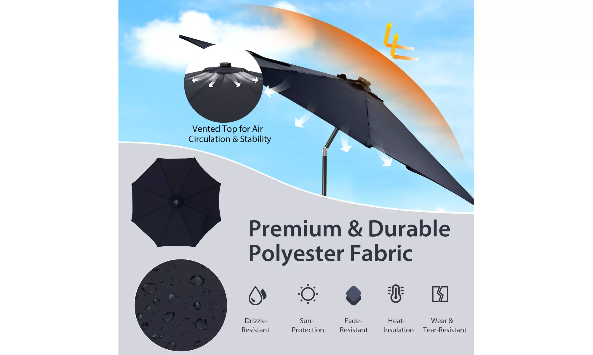 Costway 10 FT LED Solar Lighted Patio Umbrella With Crank Tilt