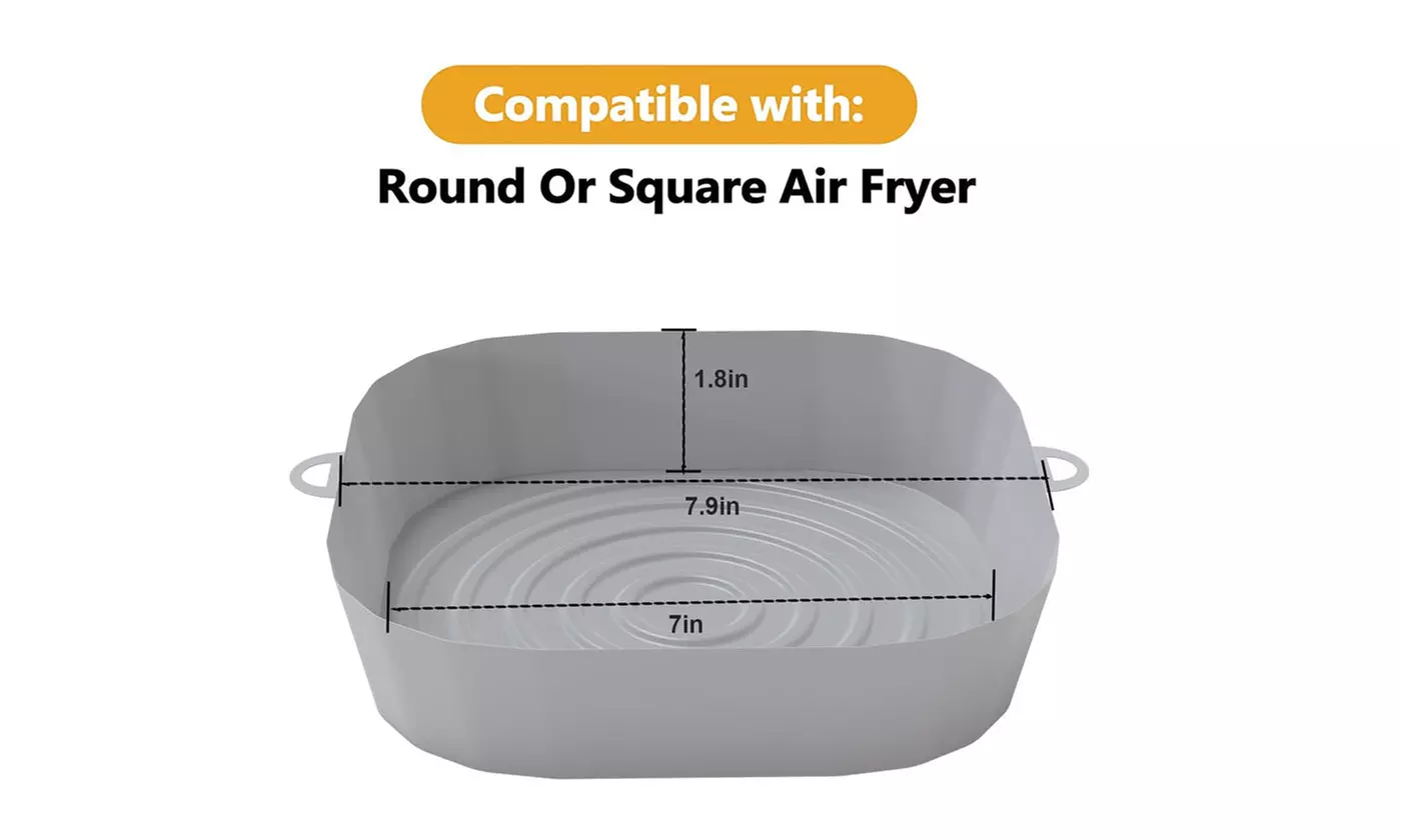 2Pack Square Silicone Air Fryer Pot 8 inch Reusable Airfryer Basket for 4 to 7QT