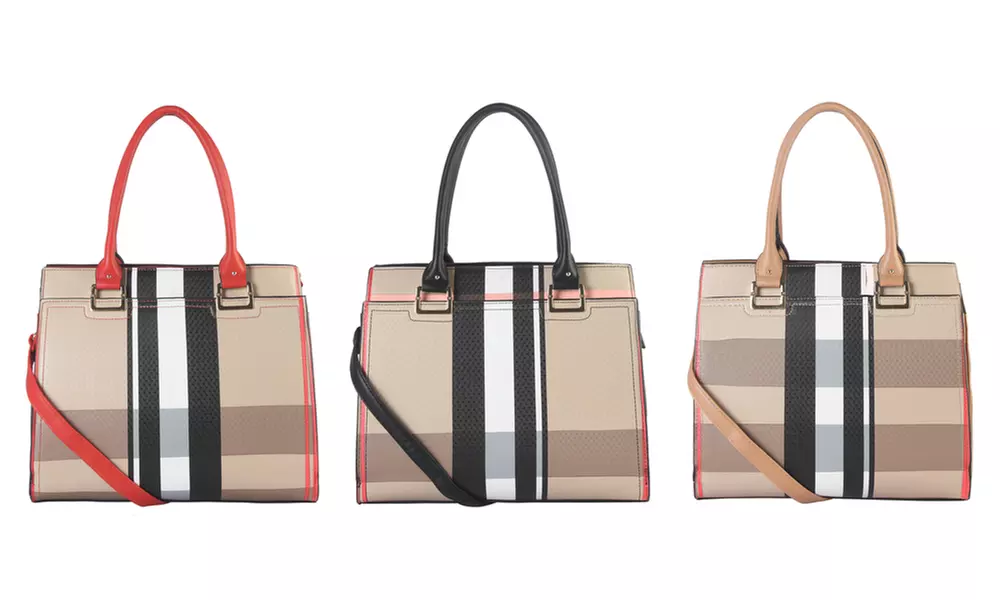 Diophy Plaid Pattern Multi Spaced Large Structured Tote - Primary Image