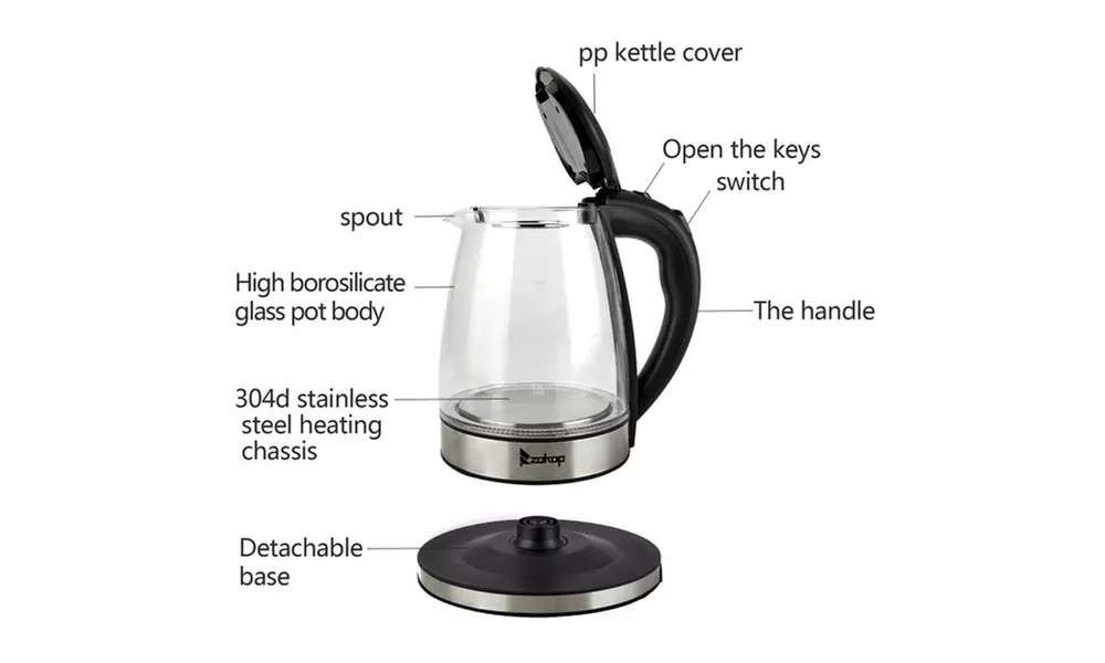 HD-1861-A 110V 1500W 1.8L Electric Glass Kettle US Plug