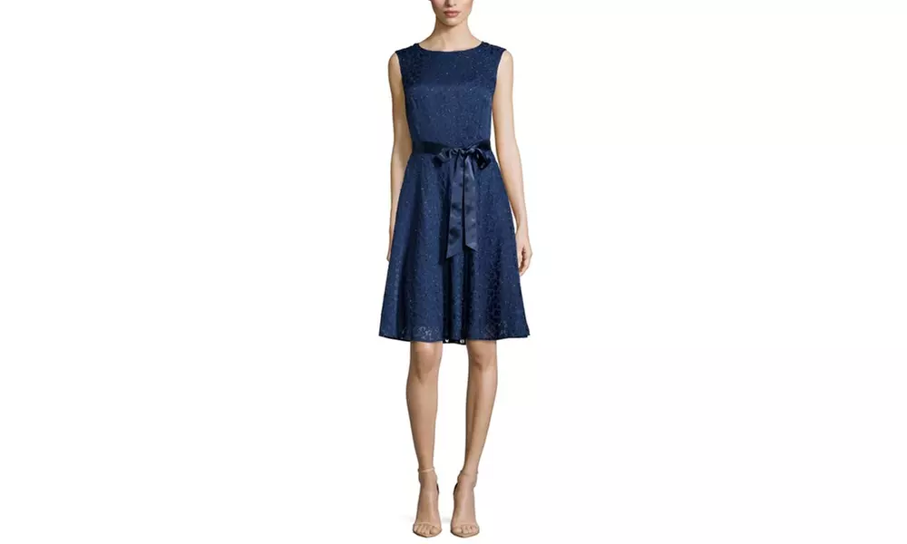 TAHARI ARTHUR S. LEVINE Cap Sleeve Dress with Tie Waist - Primary Image
