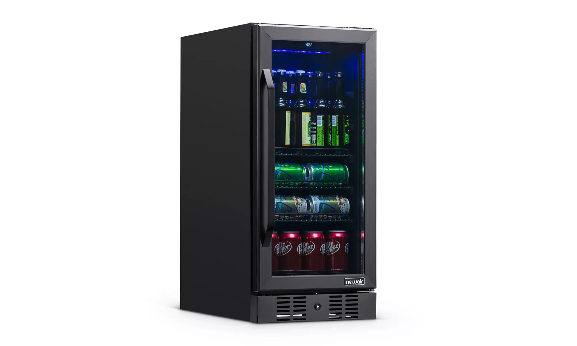 Newair 15" Built-in 96 Can Beverage Fridge in Black Stainless Steel - Primary Image