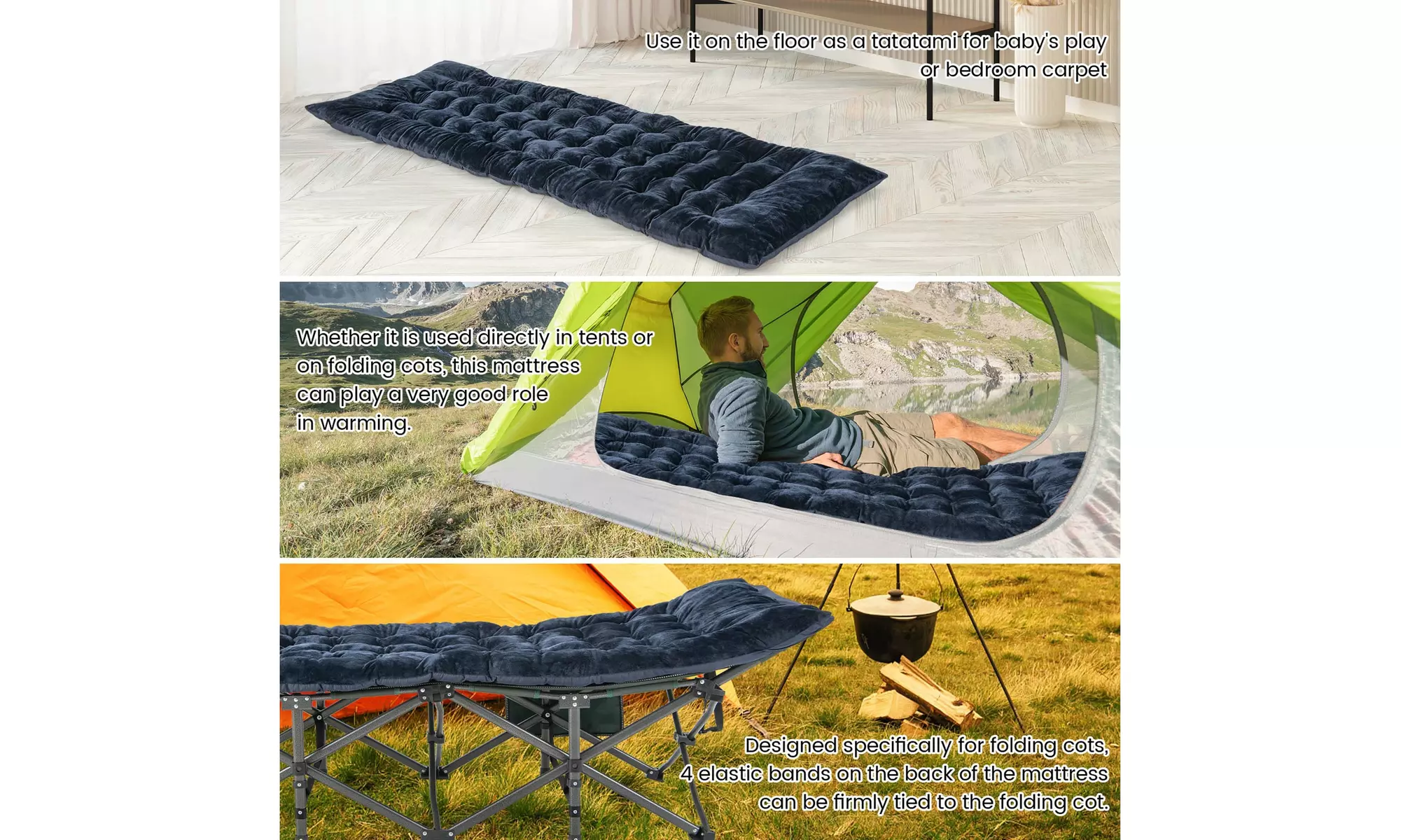 Costway Camping Cot Pad Sleeping Mattress Crystal Velvet Outdoor Lightweight