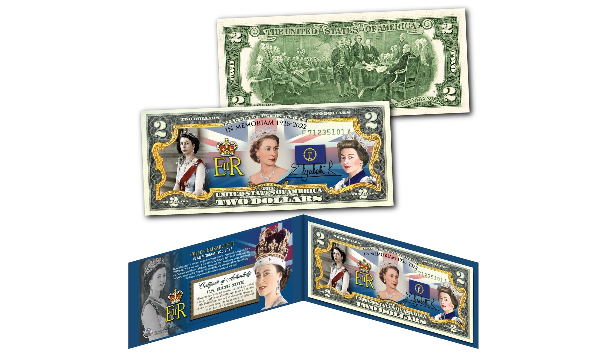 Queen Elizabeth II 1926-2022 Remembering the Queen Genuine Two Dollar Bill