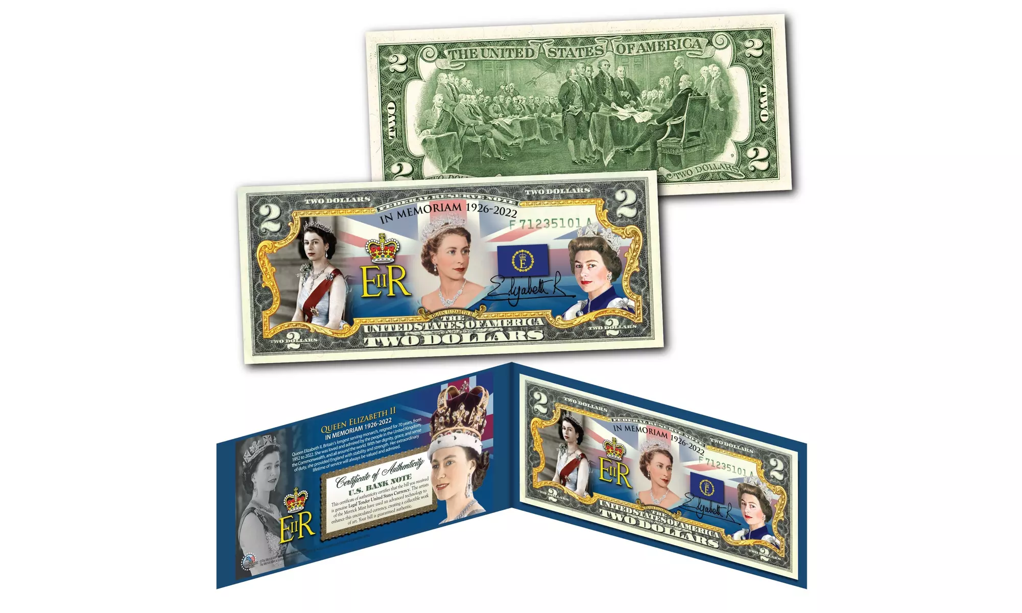 Queen Elizabeth II 1926-2022 Remembering the Queen Genuine Two Dollar Bill - Primary Image