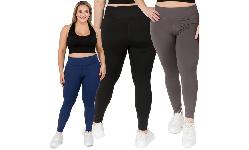 Image 2: Women's High Waist Tech Pocket Workout Leggings (Plus Size)