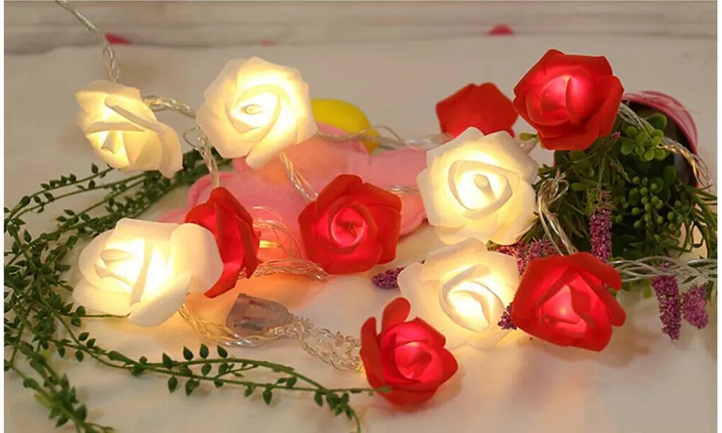 9.84 Ft 20 LED Rose Flower Lights String Battery Operated Wedding Home Party