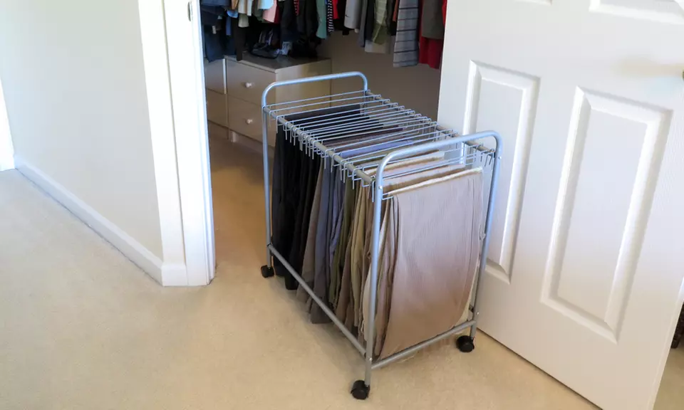 Evelots Rolling Pant Trolley,18 Removable Pant Hangers, Organizer - Second Medium