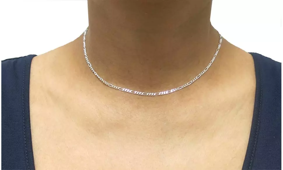 Italian Made Sterling Silver Figaro Chain Necklace Available 16-30 inch  - Second Medium
