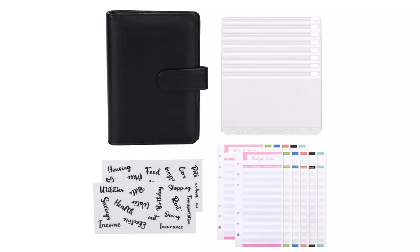 23PCS A6 PU Leather Notebook Binder Set Refillable Budget Savings Planner Binder
