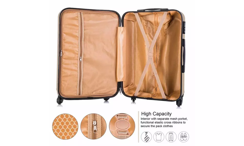 4 Piece Luggage Sets Suitcase Lightweight Spinner Wheels Champagne Gold
