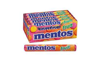 Mentos. 4181 Chewy Mints, 1.32 oz, Mixed Fruit, 15 Rolls/Box