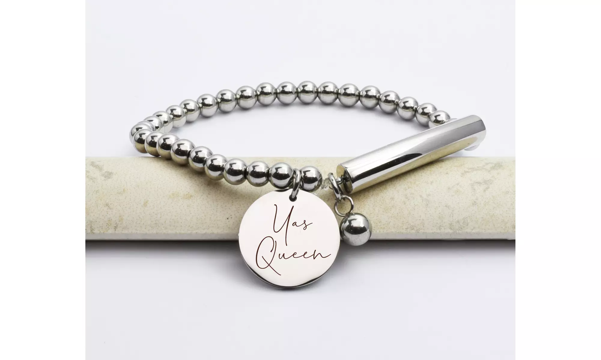 Beaded Bar Inspirational Stretch Bracelet By Pink Box - Second Medium