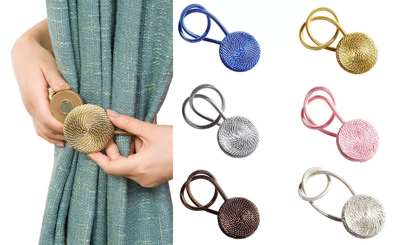 1 Pair Decorative Rope Clips Drapery Tiebacks Curtain Holdbacks Magnetic Buckles - Primary Image