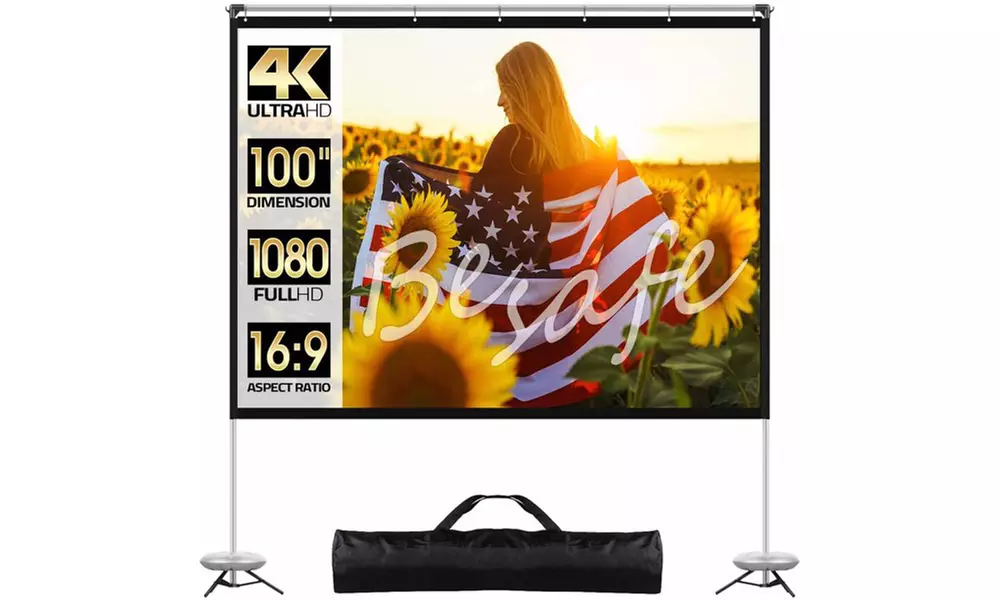 Projector Screen with Stand, 100 inch Outdoor Movie Screen with Tripods - Primary Image