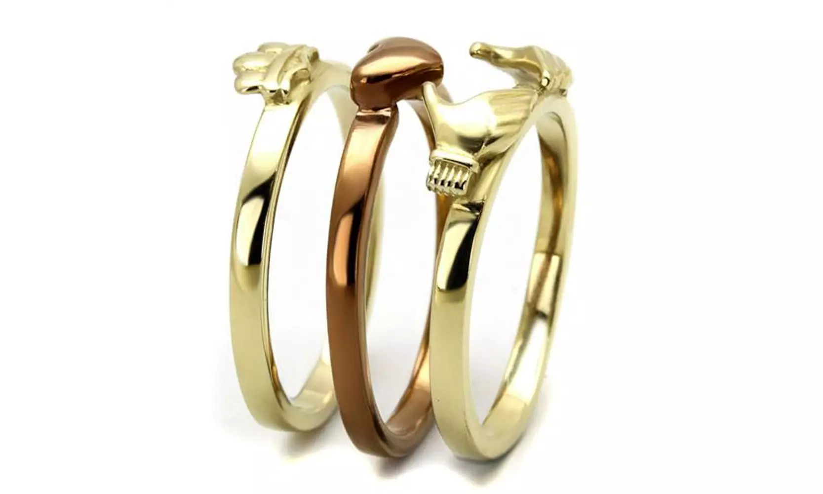 Women's Two-toned Gold & Brown Stainless Steel Claddagh Fashion Ring  - Second Medium
