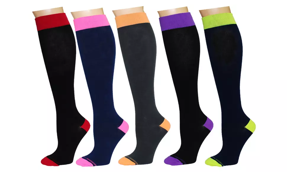REXX Women's Patterned Knee-High Compression Socks (5-Pack)