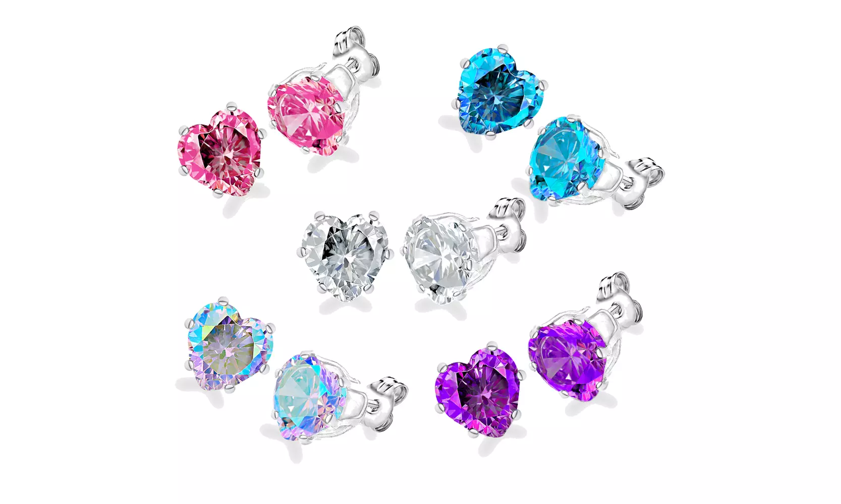 Kids' 18k White Gold-Plated 6mm CZ Colored Crystal Stud Earrings - Primary Image