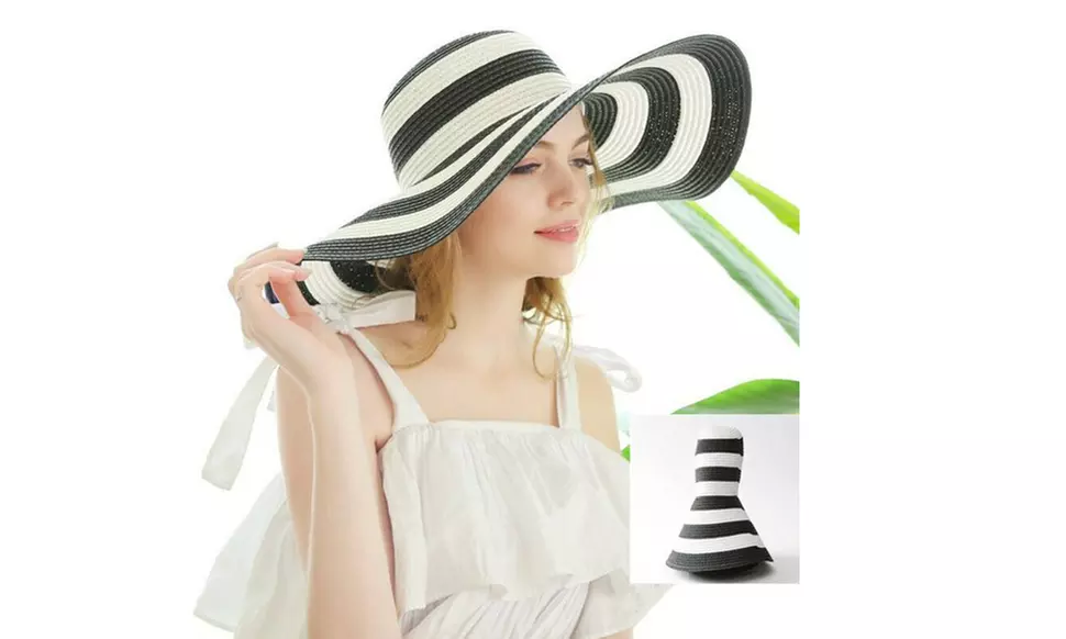 Foldable Summer Anti-UV Wide Brim Straw Hat for Women Beach Floppy Hat  - Primary Image