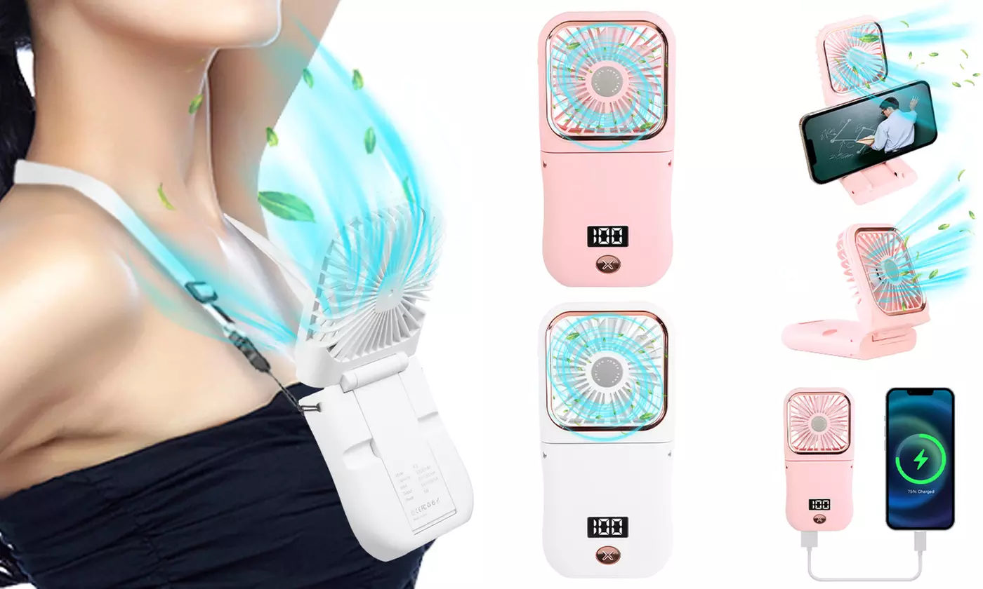 iMounTEK 5-In-1 Mini Handheld Fan Neck Fan Desk Fan Phone Holder Power Bank - Primary Image