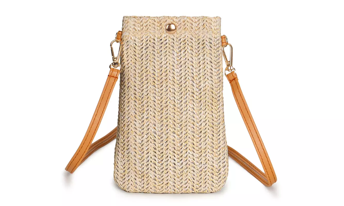 Women Woven Handbag Summer Beach Tote Straw Bag Square Rattan Shoulder Bag