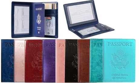 RFID Passport Cover With Card Slot Holder Vaccine Card Holder Travel Wallet Blue Card Cases