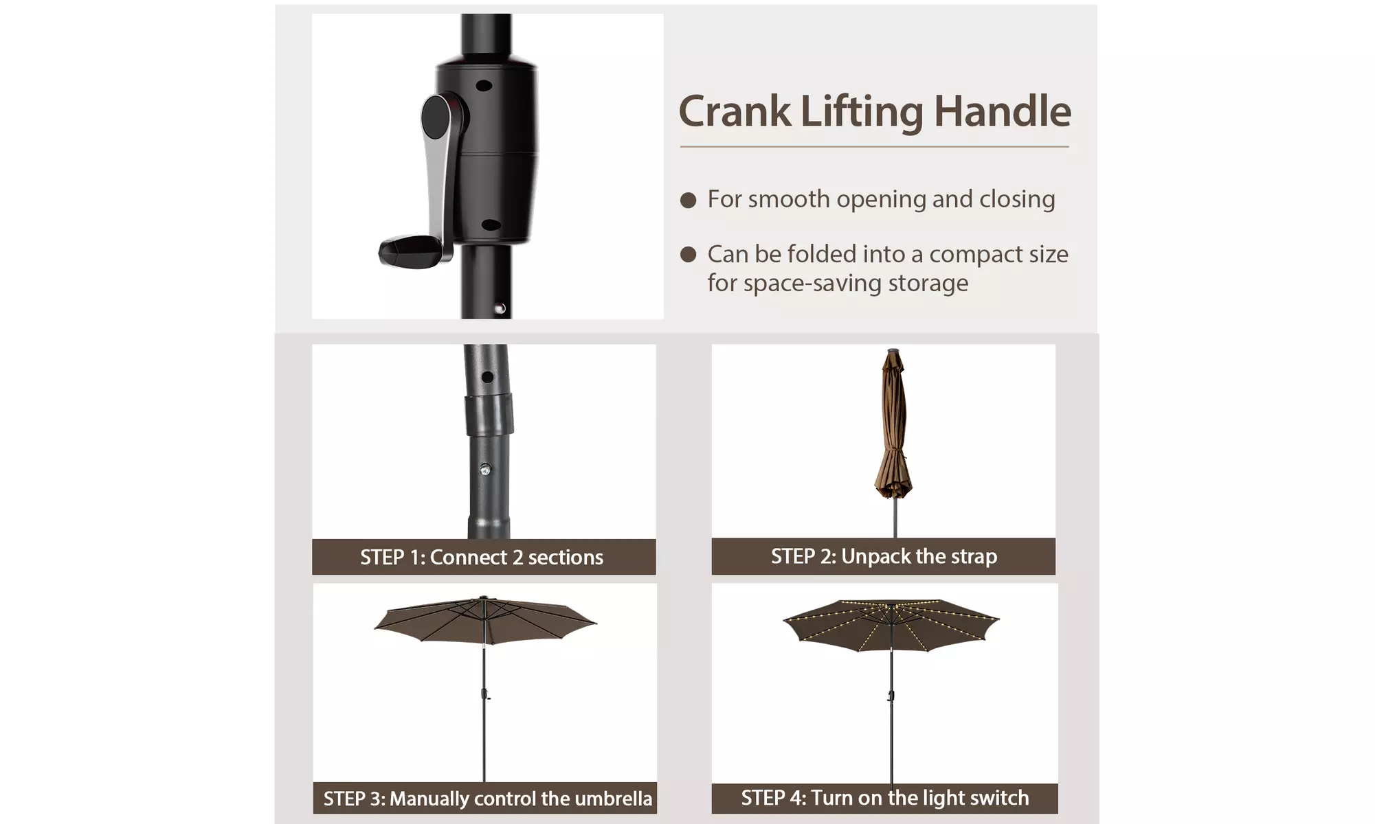 Costway 10 FT LED Solar Lighted Patio Umbrella With Crank Tilt