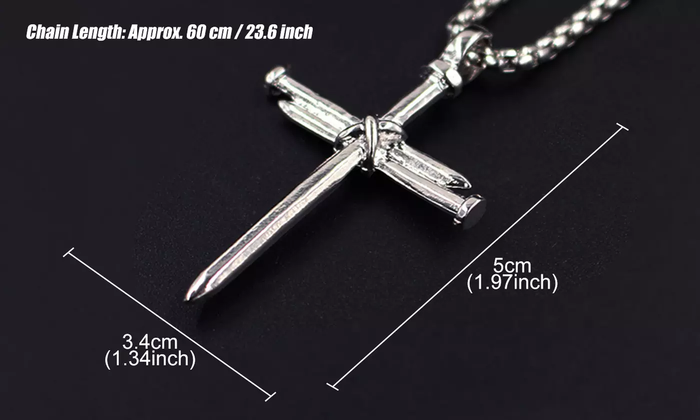 Stainless Steel Nail Cross Pendant Necklace with 24 Inch Chain