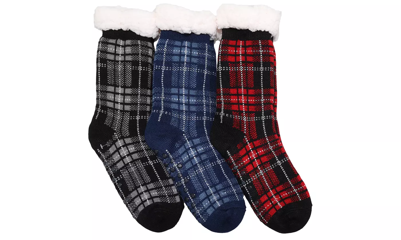 Mens Winter-Weight Sherpa-Lined Knitted Thermal Crew Socks (3-Pair Pack)