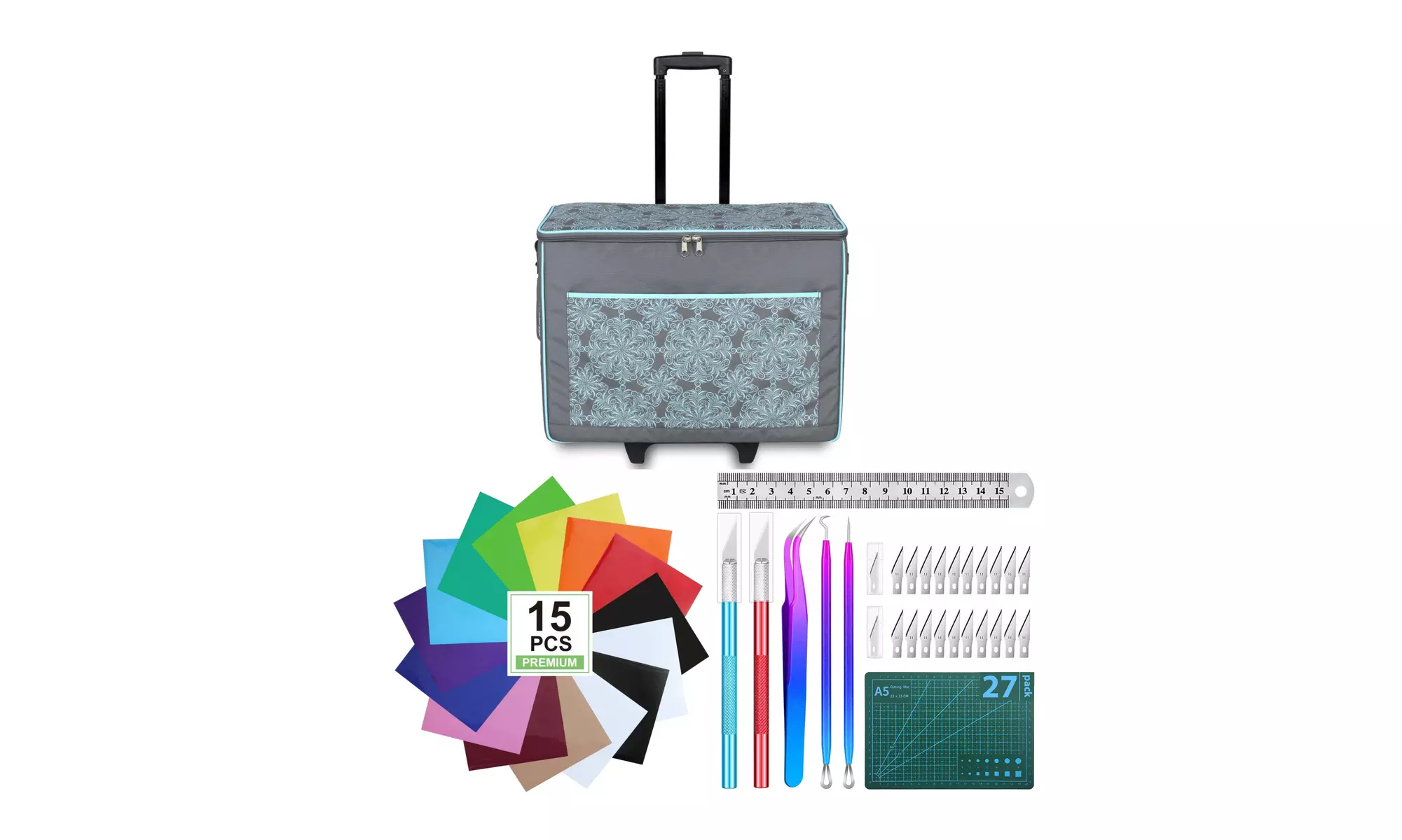 Brother ScanNCut DX Rolling Tote Bag (Gray) with 15 Sheets-Iron On Vinyl Bundle - Primary Image