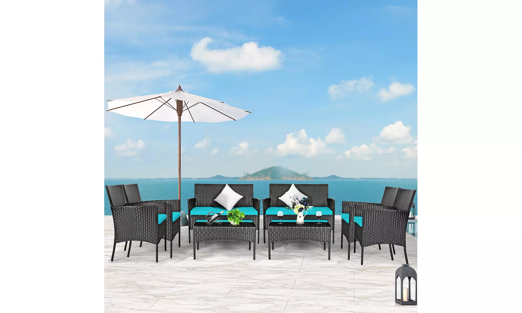 Costway 8PCS Patio Rattan Furniture Set Cushioned Sofa Coffee Table Backyard - Primary Image