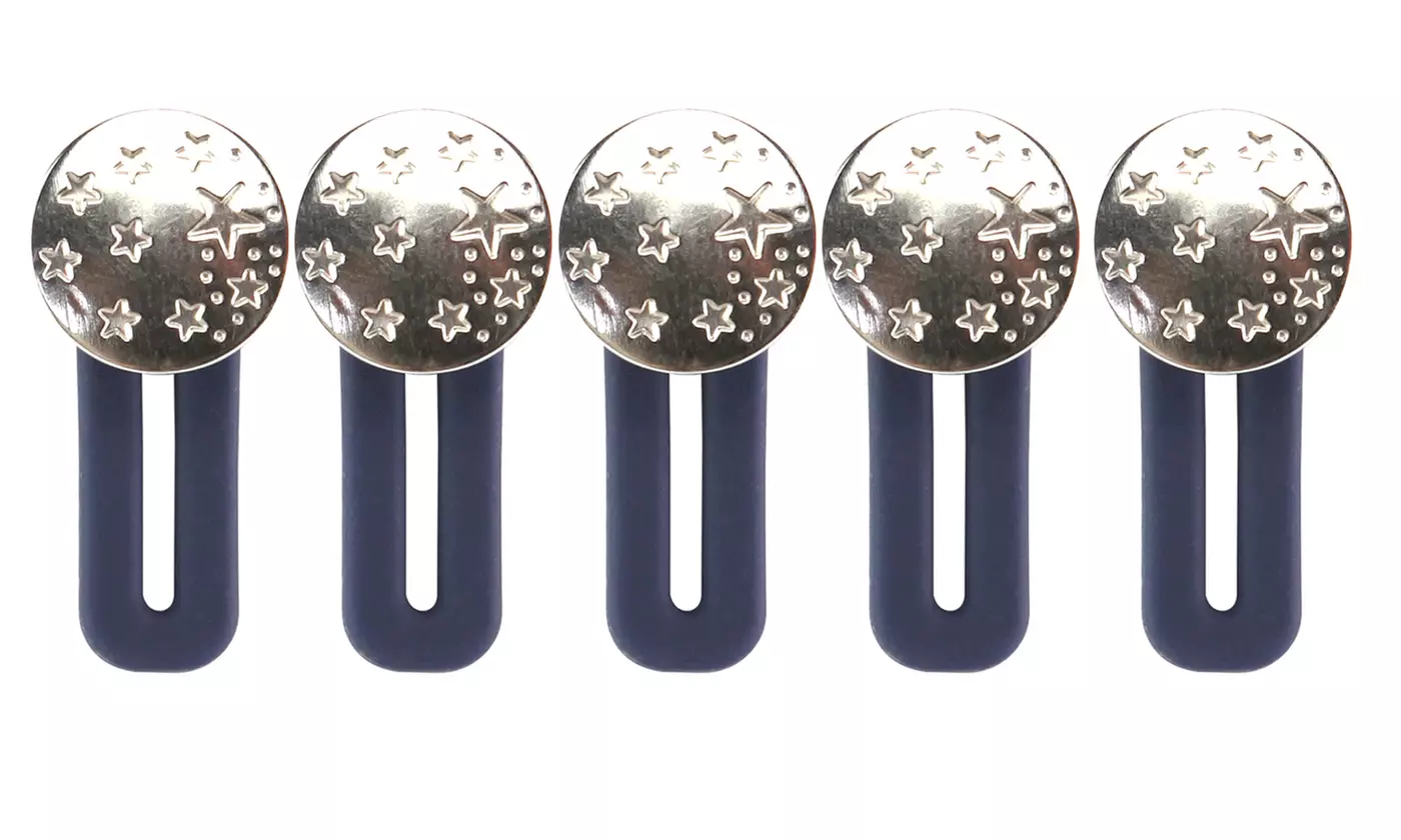 5 Pack No Sew Elastic Metal Jeans Retractable Button Pant Waistband Expander