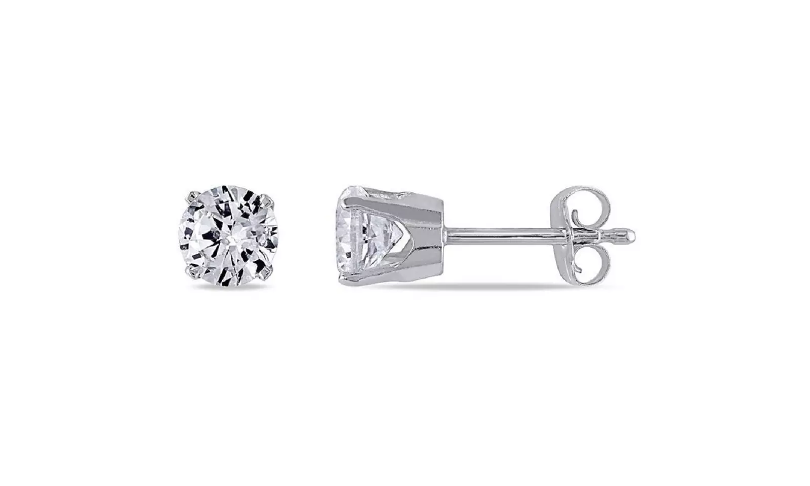 10k White Gold Plated Created White Sapphire Solitaire Stud Earrings - Primary Image