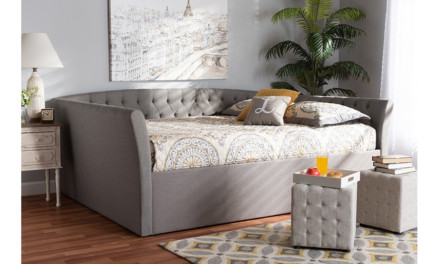 Baxton Studio Delora Upholstered Daybed With Optional Roll-Out Trundle ...