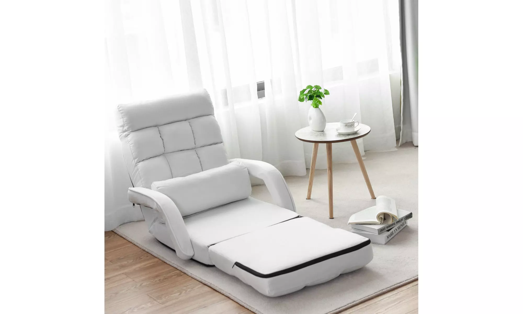 Costway Lazy Sofa Lounger Bed Floor Chair Sofa with Armrests and pillow