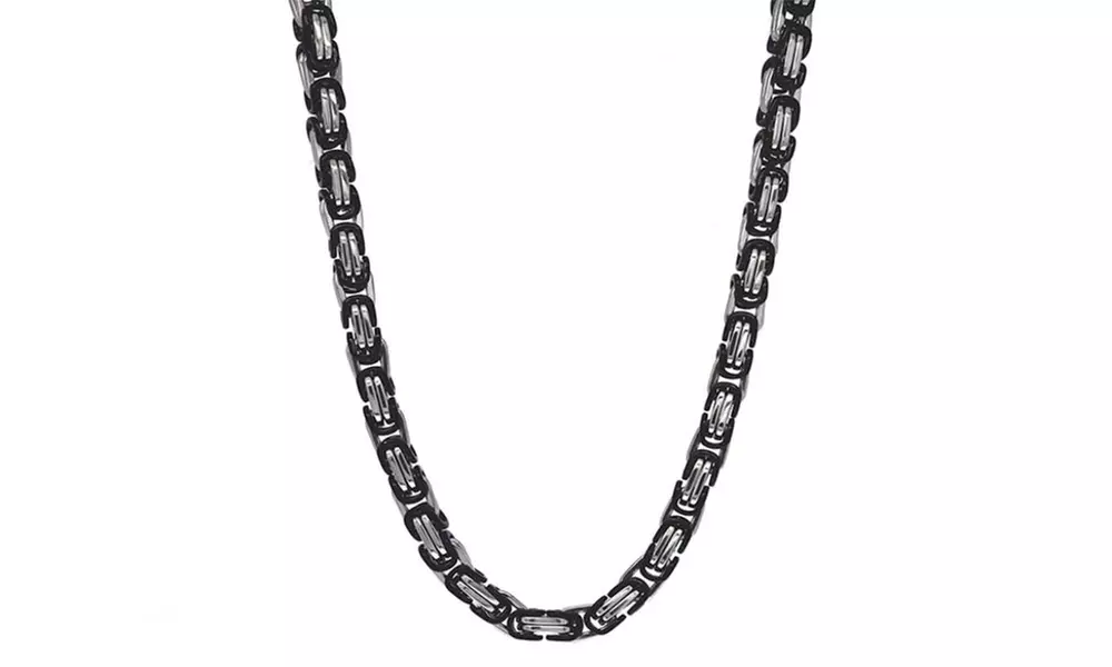 Men's Black Rhodium Plated 2 Tone Franco Or Byzantine Chain Necklace