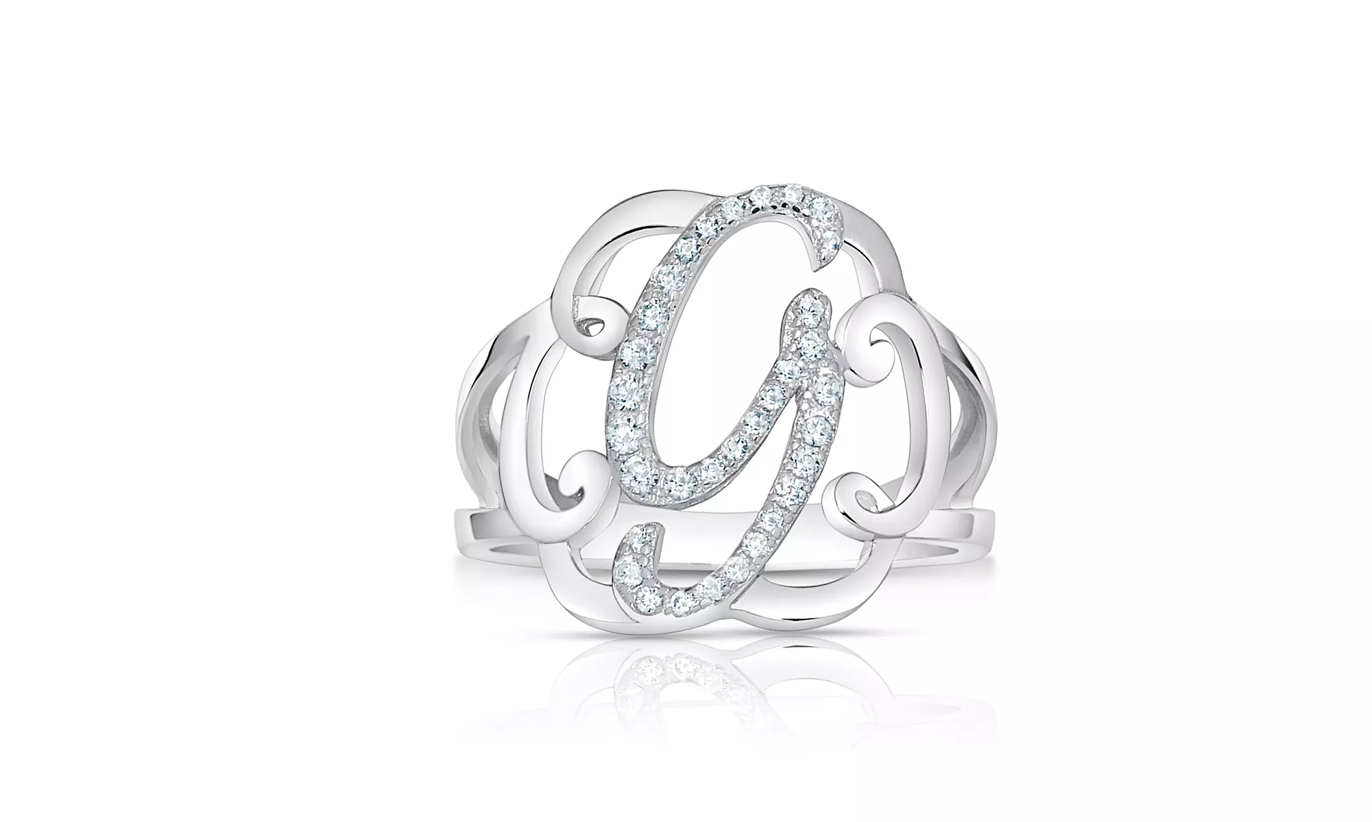 Crystal Monogram Ring in Sterling Silver
