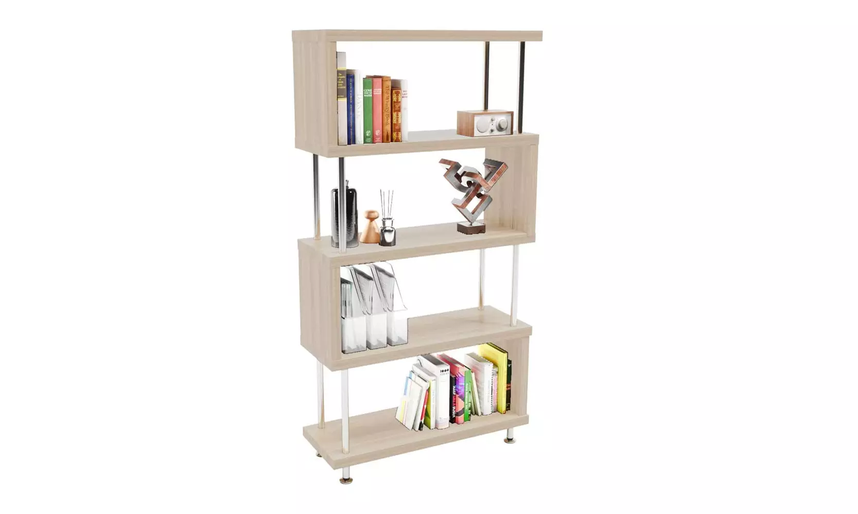 4-Tier Wooden Z Shaped Etagere Bookshelf Stand - Primary Image