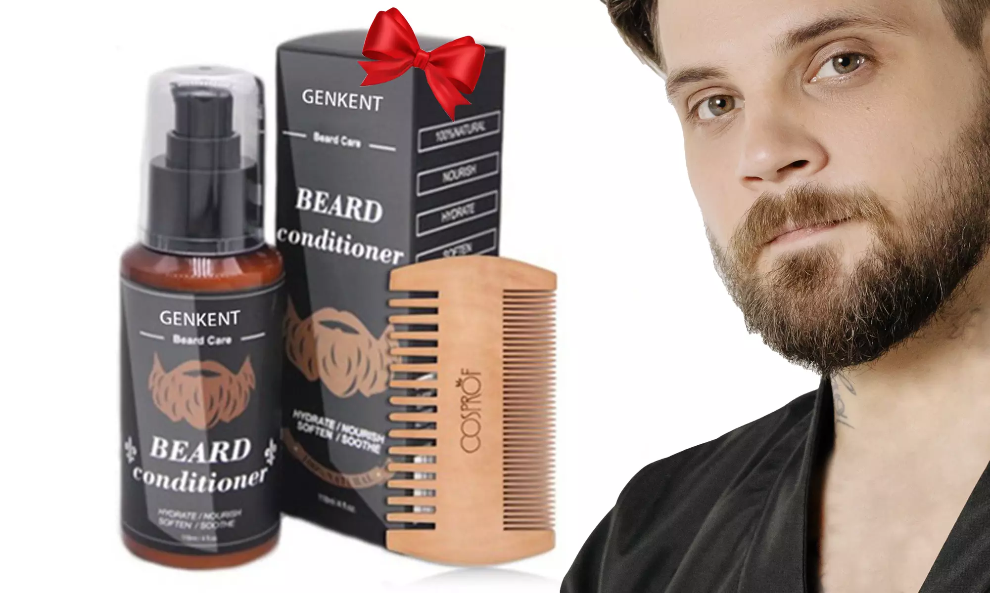 Beard Growth Shampoo Beard Conditioner & Beard Comb Beard Care Gift for Mens - Primary Image