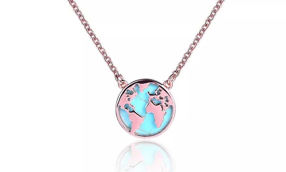 Turquoise World Map Necklace, Minimalist Globe Necklace By Gembassy - Primary Image