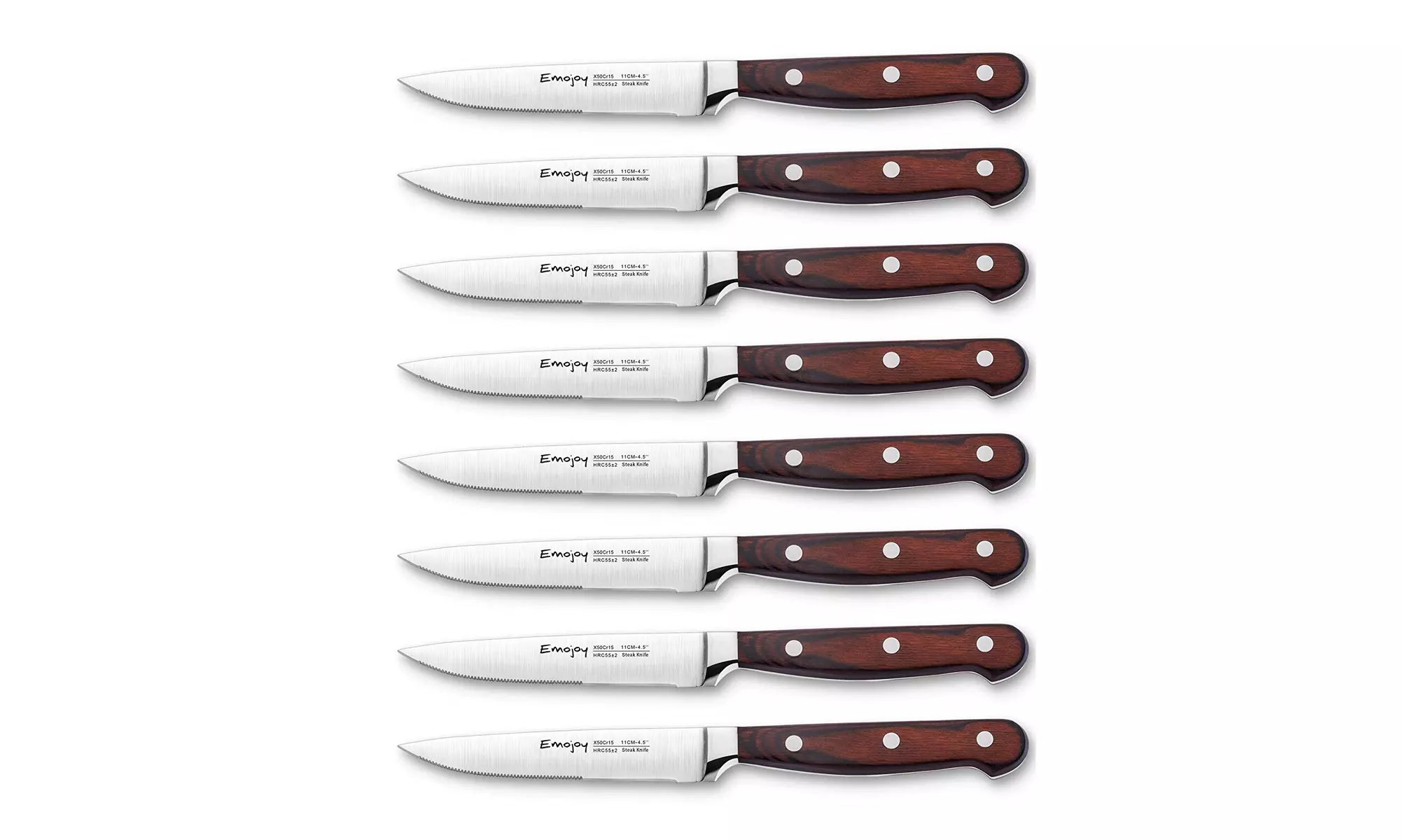 Steak knives, Emojoy 8-Piece Steak knife set, Pakkawood Handle - Primary Image