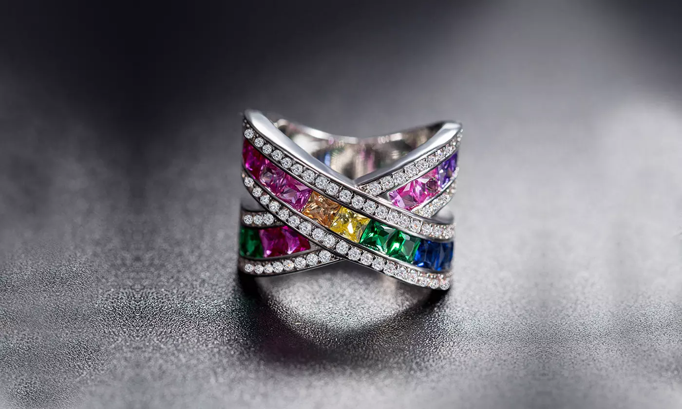 Rainbow Crystal X Ring with Swarovski Elements - Primary Image