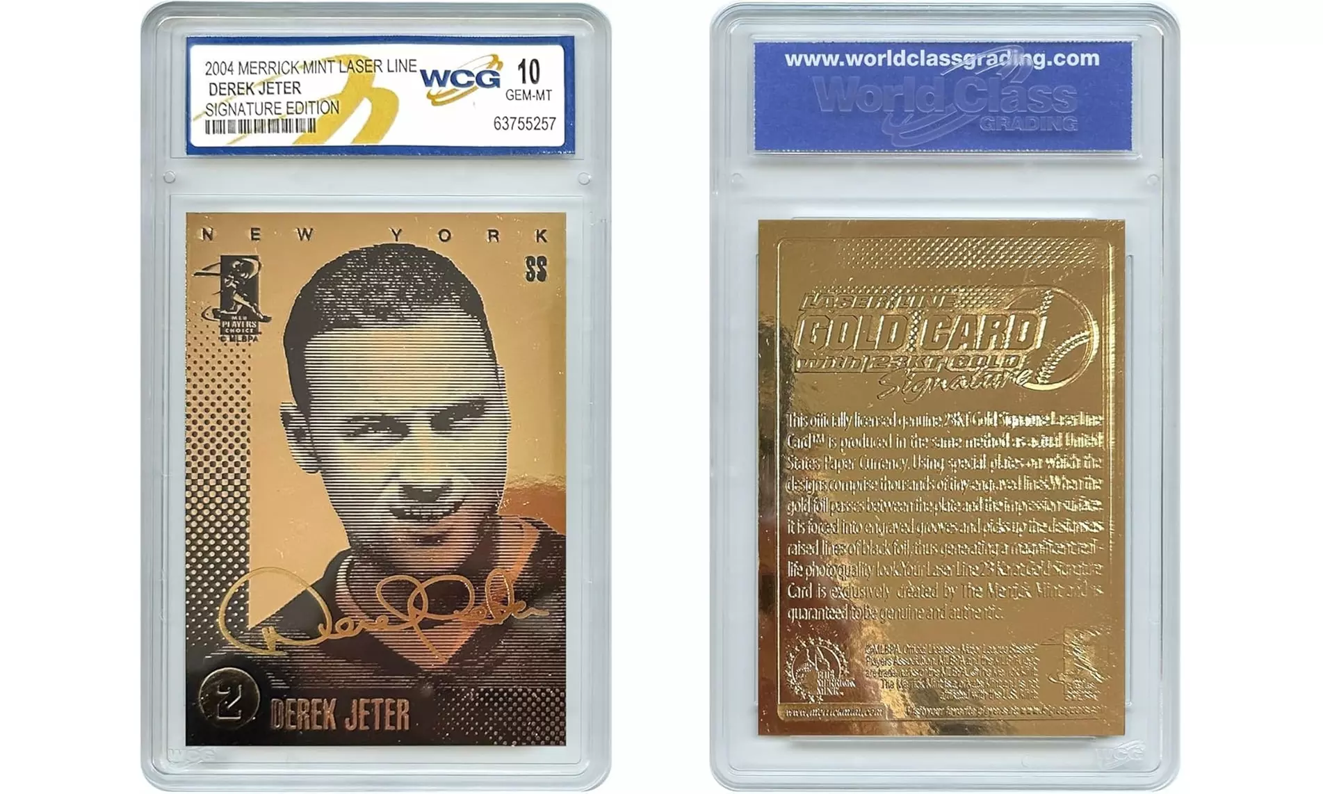 DEREK JETER NY Yankees 2004 Signature Laser Line 23K Gold Card Graded GM 10  - Primary Image