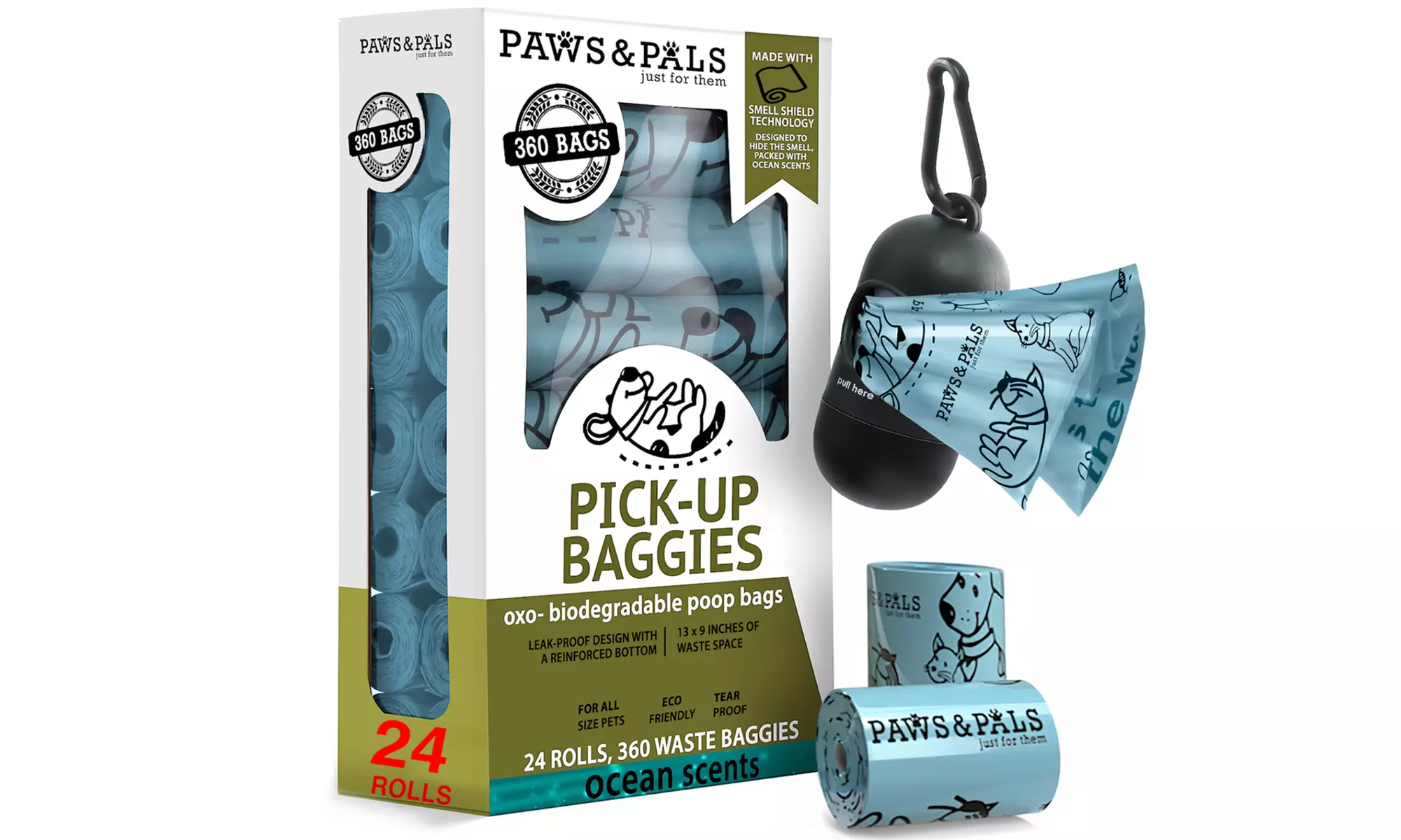 Paws & Pals Dog Poop Bag - Eco-Friendly, 360 Pack - Ocean Scented - Primary Image