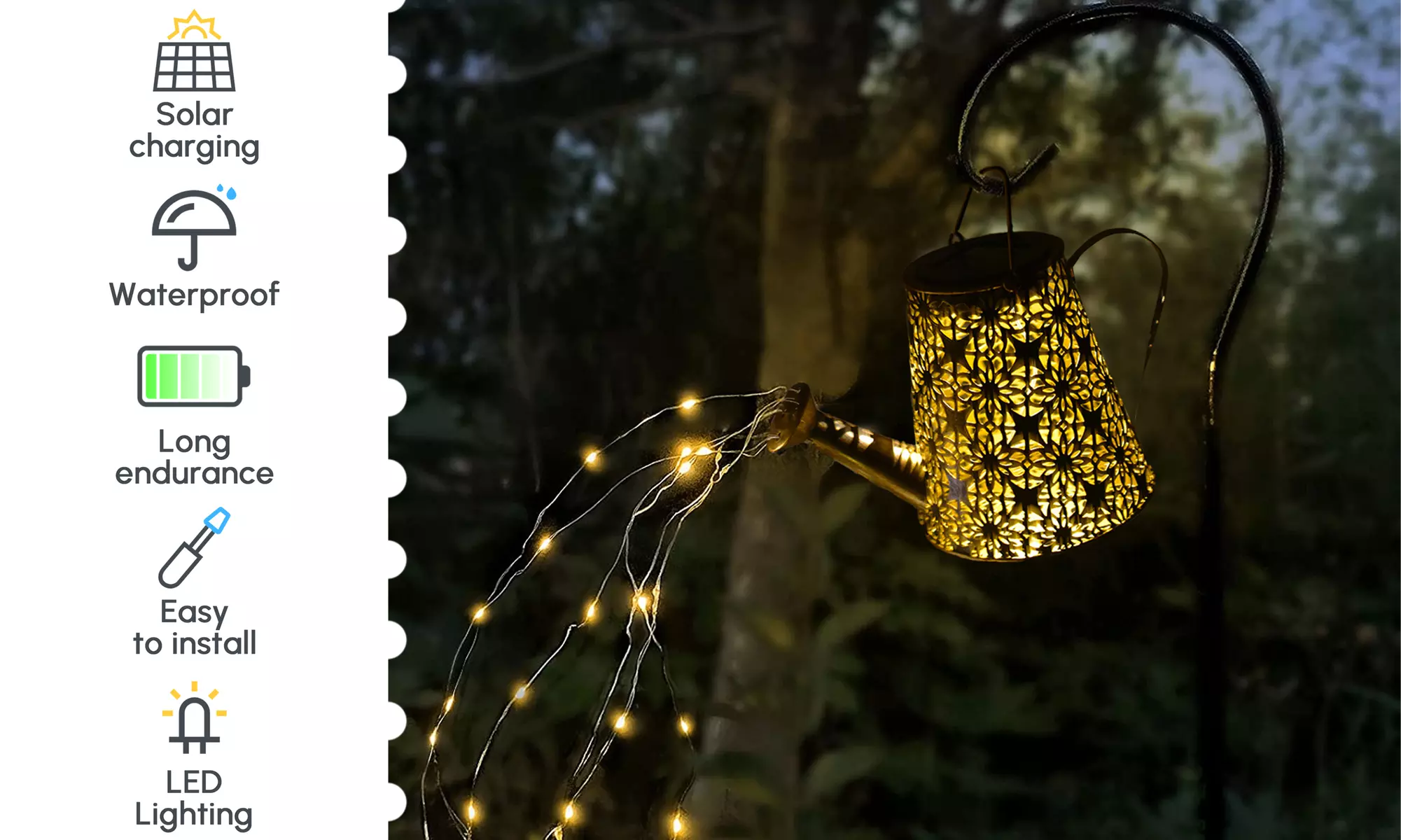 Solar Watering Can with Light Crackle Glass Globe Stake Lights for Garden Patio