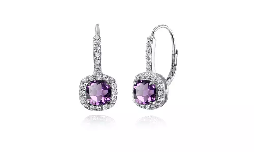 Sterling Silver Amethyst & White Topaz Cushion-cut Leverback Earrings