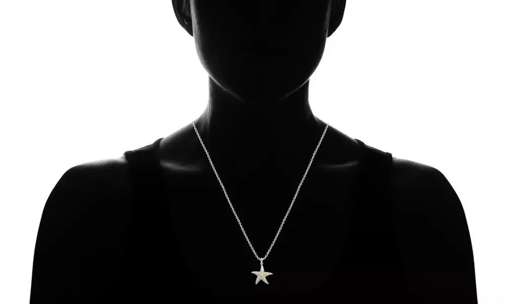 Diamond Accent Starfish Pendant in Sterling Silver with Yellow Plated By DeCarat - Second Medium
