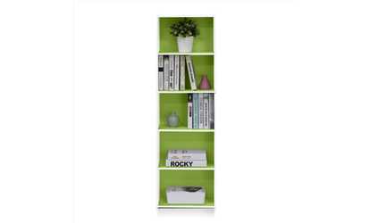 Furinno 5-Tier Reversible Color Open Shelf Bookcase, White/Light Blue 